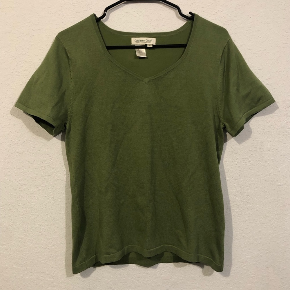 Coldwater Creek Green Silk Blend V-Neck Top
